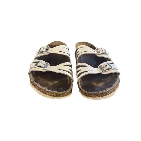 Birkenstock Shoes Womens Size 38 White Leather Sandals Cutout Buckle Germany‎ - Picture 2 of 6